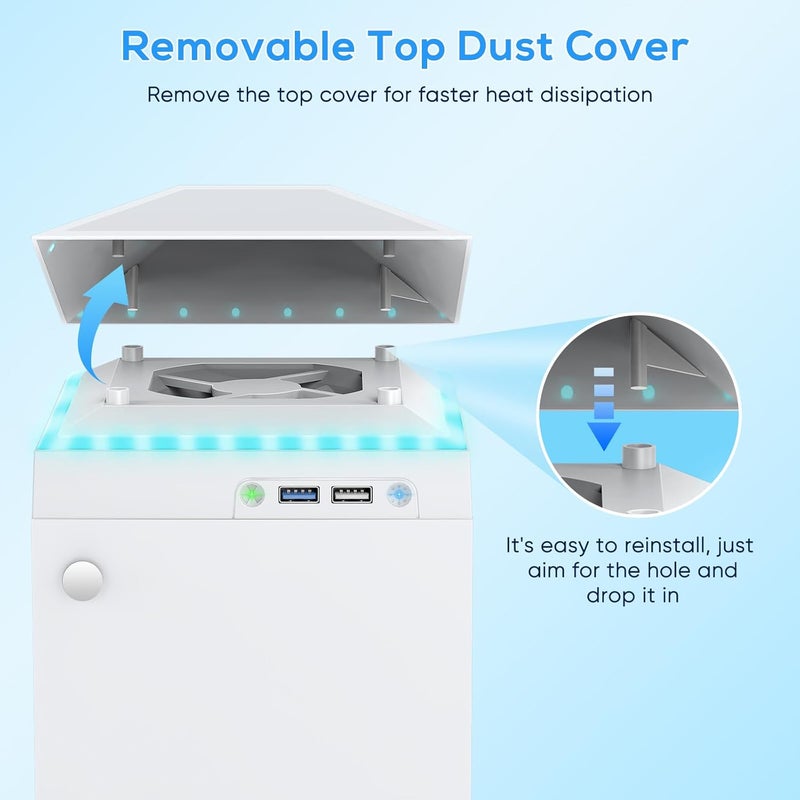 FASTSNAIL Cooling Fan with Dust Cover for Xbox Series X, Cooling System Top Fan with RGB Light, 3.0 &2.0 USB Port, Dust Proof Filter, Low Noise with 3 Gears, Rubber Dust Plugs for Xbox Accessories - Image 3